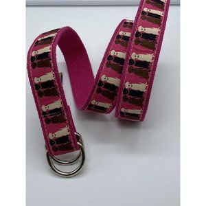 The Belted Cow Pink w/ Dogs Women's Canvas D Ring Belt Size XS